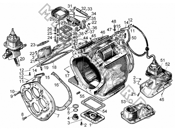 Корпус коробки передач с крышками и механизмами переключения ЧТЗ ТР-12