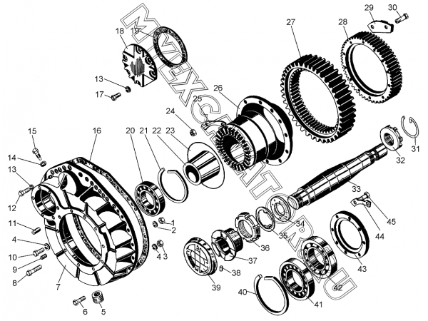 Детали бортового редуктора (кожух, полуось, подшипники, ступица, шестерни) ЧТЗ ТР-12