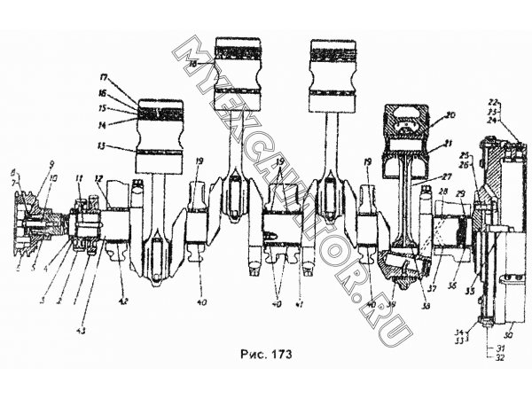 Кривошипно-шатунный механизм дизеля ЧТЗ Т-170М1.01