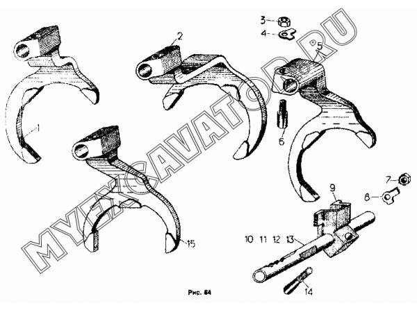 Валики, вилки переключения передач, детали крепления ЧТЗ Т-170М.01