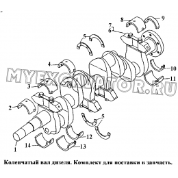 Коленчатый вал дизеля. Комплект для поставки в запчасть