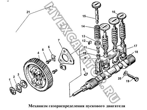 Механизм газораспределения пускового двигателя ЧТЗ Т-170