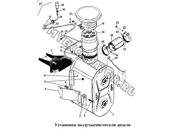 Установка воздухоочистителя дизеля ЧТЗ Т-170