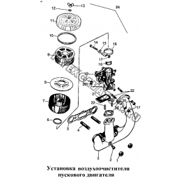 Установка воздухоочистителя пускового двигателя