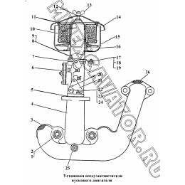 Установка воздухоочистителя пускового двигателя