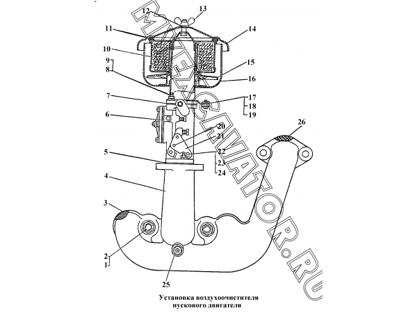 Установка воздухоочистителя пускового двигателя ЧТЗ Т-170
