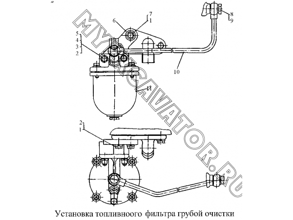 Установка топливного фильтра грубой очистки ЧТЗ Т-170