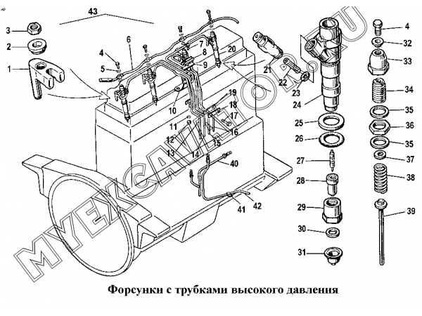 Форсунки с трубками высокого давления ЧТЗ Т-170