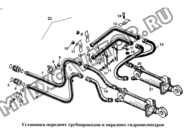 Установка передних трубопроводов и передних гидроцилиндров ЧТЗ Т-170