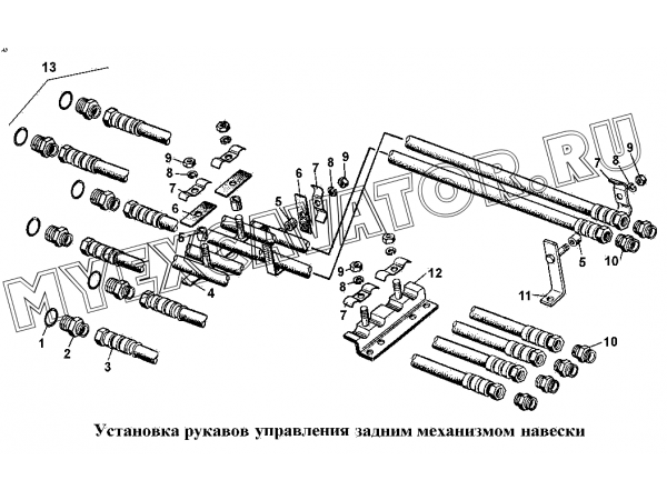 Установка рукавов управления задним механизмом навески ЧТЗ Т-170