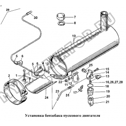 Установка бензобака пускового двигателя