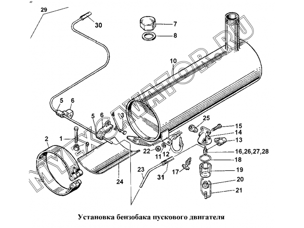 Установка бензобака пускового двигателя ЧТЗ Т-170