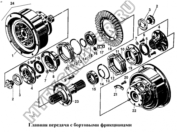 Главная передача с бортовыми фрикционами ЧТЗ Т-170