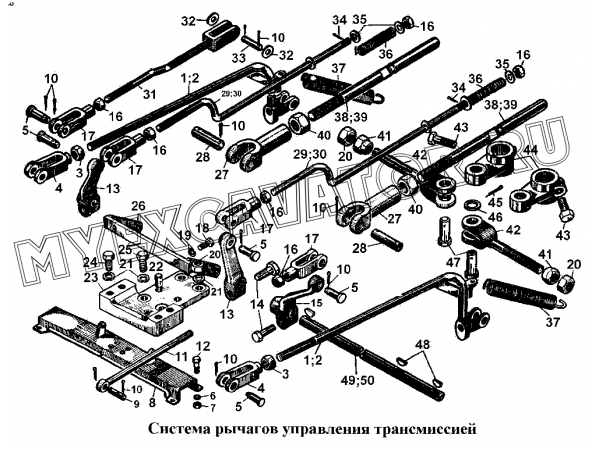 Система рычагов управления трансмиссией ЧТЗ Т-170