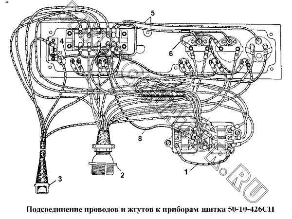 Подсоединение проводов и жгутов к приборам щитка 50-10-426СП ЧТЗ Т-170