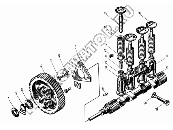 Механизм газораспределения пускового двигателя ЧТЗ Т-10