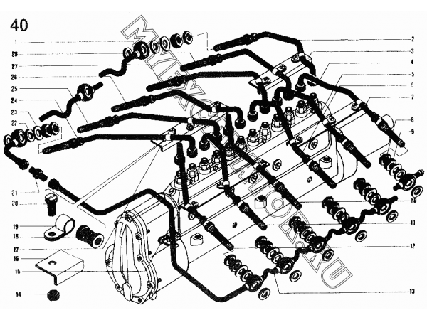 Муфта привода топливного насоса и топливопровод высокого давления ЧТЗ ДЭТ-250М2
