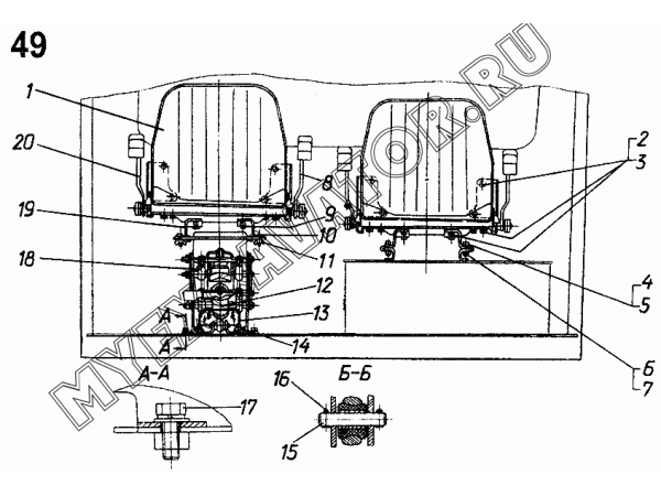 Установка сидений (748-23-7СП) ЧТЗ ДЭТ-250М2