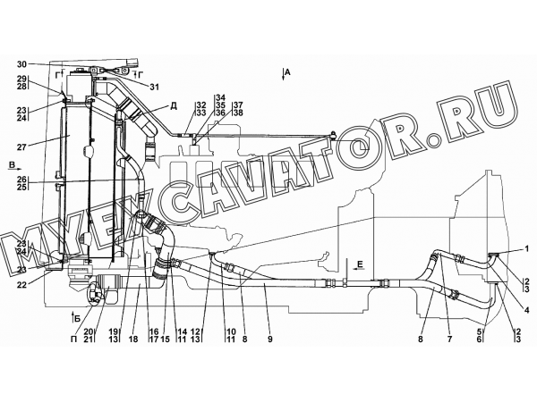 Система охлаждения двигателя и трансмиссии Промтрактор ТГ-121