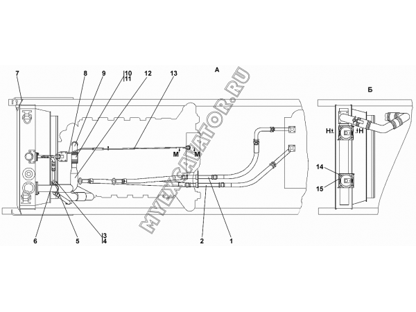 Система охлаждения двигателя и трансмиссии Промтрактор ТГ-121