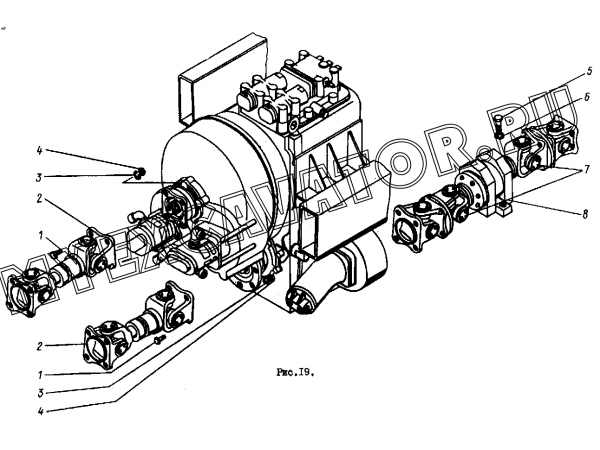 Установка гидромеханической коробки передач (ГМКП) и карданных валов ТО-30.35.00.000 Орел-Погрузчик ТО-30