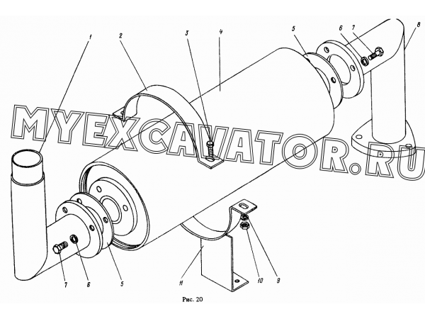 Установка глушителя 4121.11.07.000 Ковровец ЭО-4124