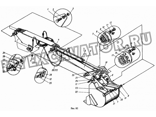 Установка удлиненной рукояти рабочего оборудования обратная лопата 4121А.49.00.000 Ковровец ЭО-4121Б