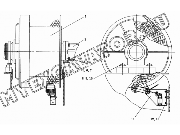 Установка вспомогательной лебедки КС-6973А.26.000 Автокран КС-6973А