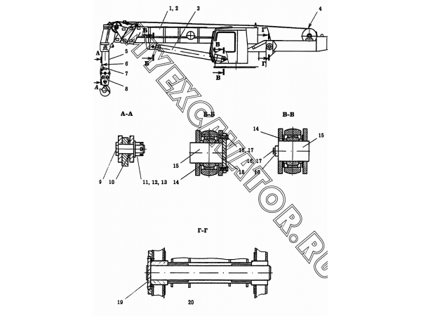 Установка телескопической стрелы KC-6973.63.000 Автокран КС-6973А