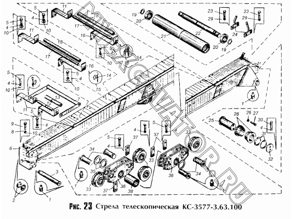 Стрела телескопическая КС-3577-3.63.100 (КС-3577-3) Автокран КС-3577