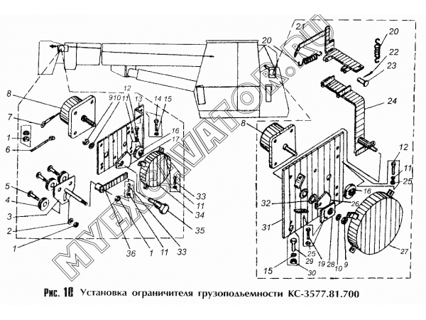 Установка ограничителя грузоподъемности КС-3577.81.700 (КС-3577-3) Автокран КС-3577