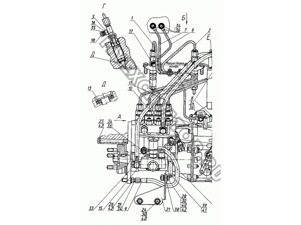 Топливные трубопроводы и установка топливной аппаратуры ММЗ Д-245.9E2