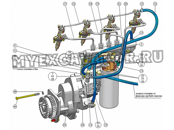 Топливные трубопроводы и установка топливной аппаратуры ММЗ Д-245.9Е4