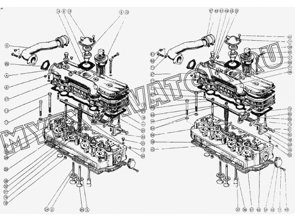 Головка цилиндров. Клапаны и толкатели клапанов ММЗ Д-245.12