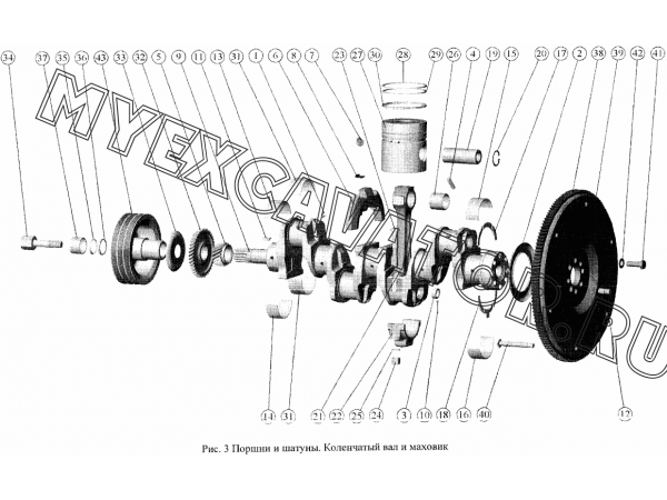 Поршни и шатуны. Коленчатый вал и маховик ММЗ Д-245S2-413