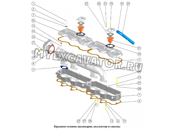 Крышки головок цилиндров, коллектор и сапуны ММЗ Д-260.1