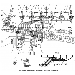 Топливные трубопроводы и установка топливной аппаратуры ММЗ Д-260.1