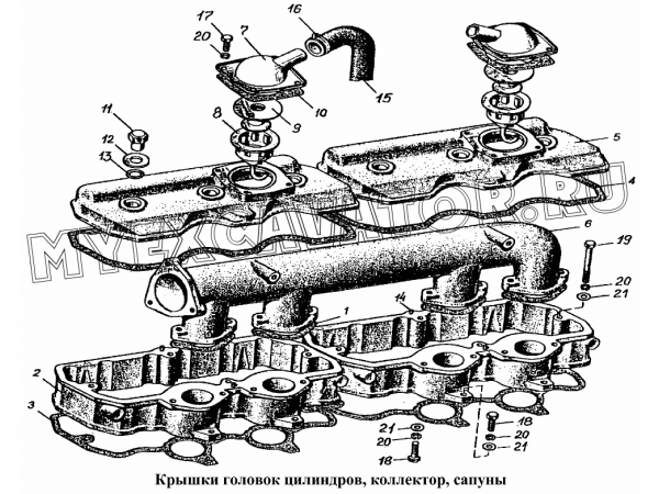 Крышки головок цилиндров, коллектор, сапуны ММЗ Д-260.5-24