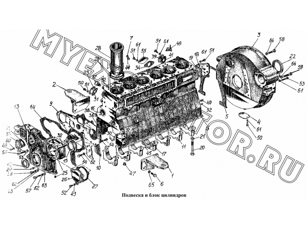 Подвеска и блок цилиндров ММЗ Д-260.5-24