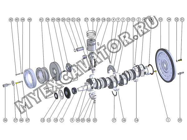 Кривошипно-шатунный механизм. Установка маховика. Установка шкива коленчатого вала (для двигателя Д-260.7С-556) ММЗ Д-260.7C