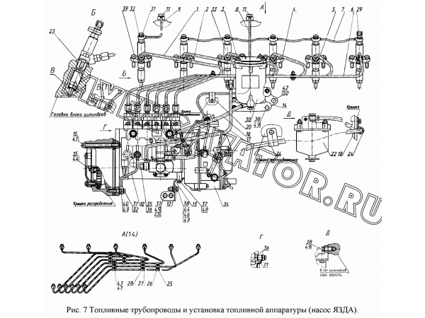 Топливные трубопроводы и установка топливной аппаратуры (насос &quot;ЯЗДА&quot;) ММЗ Д-260