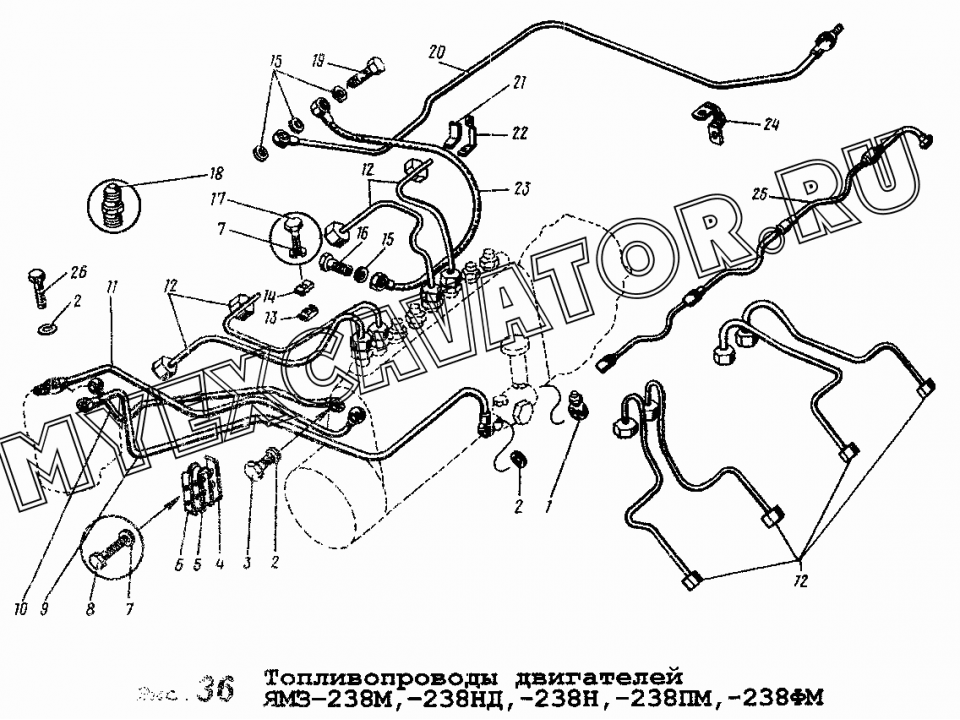 Ямз 236 схема топливных трубок