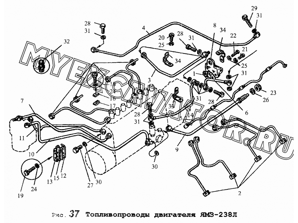 Ямз 236 схема топливных трубок