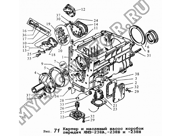 Картер и масляный насос коробок передач ЯМЗ-236Н и ЯМЗ-236П ЯМЗ-236 М2 и 238 М2 