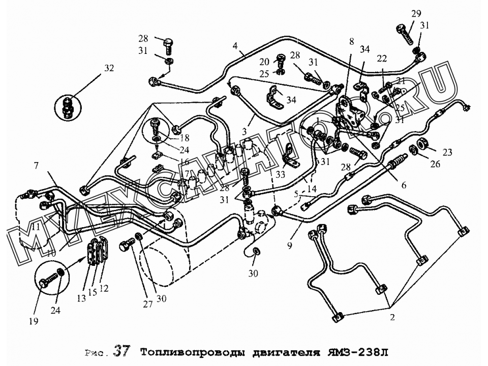 Ямз 236 схема топливных трубок