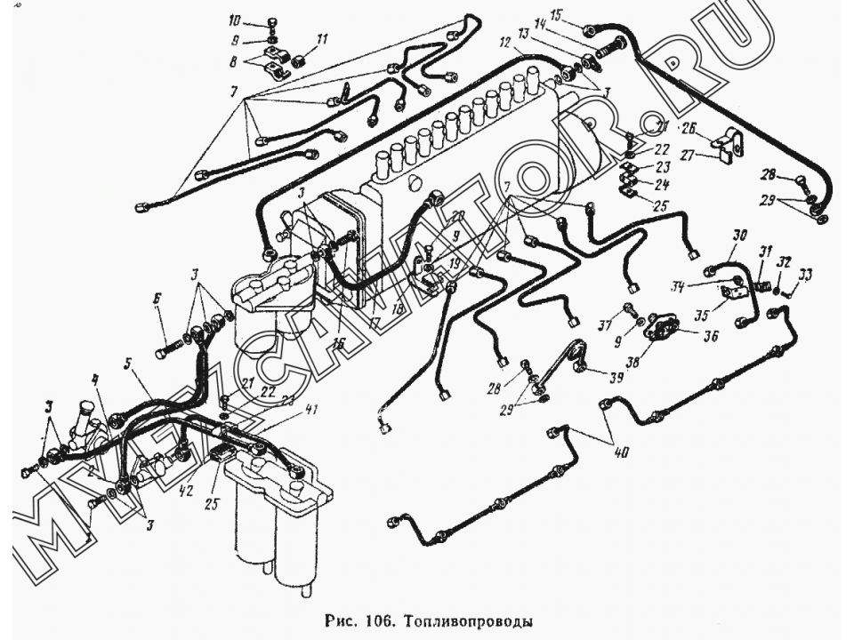 Ямз 236 схема топливных трубок