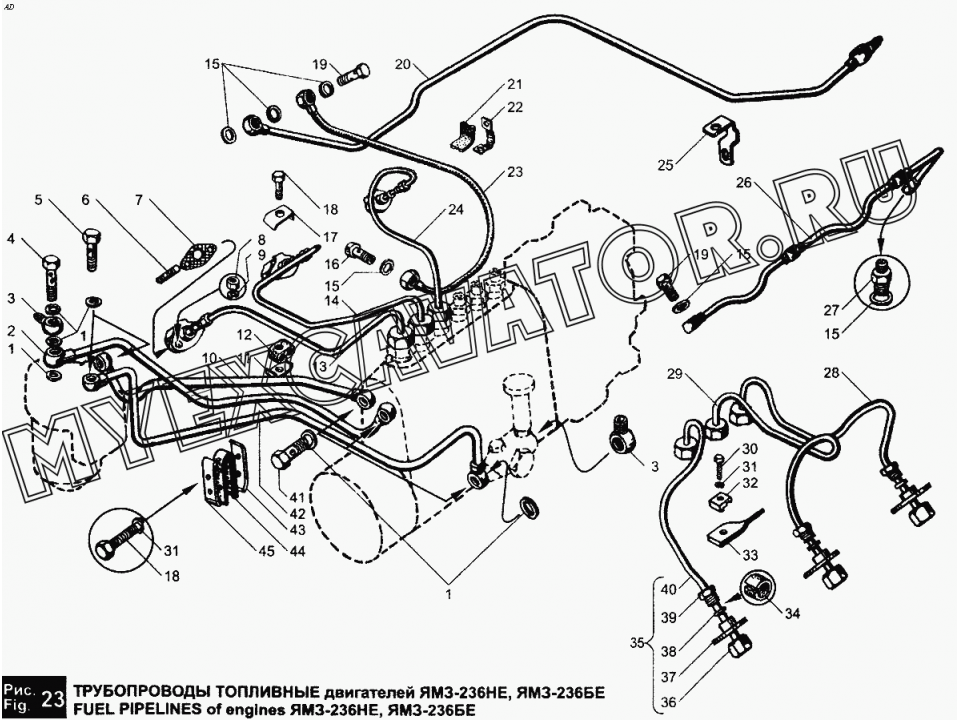 Ямз 236 схема топливных трубок
