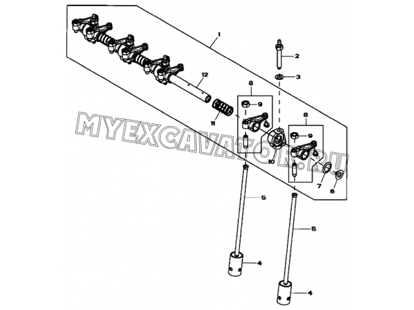 Клапанный механизм/ROCKER ARM, ROCKER ARM SHAFT AND CAM FOLLOWER, 4045HF280 (S/N: A19001-) G1-30-1 Hidromek HMK 102 B
