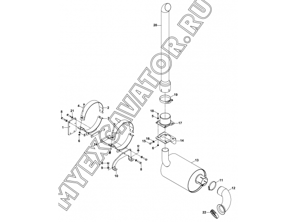Выхлопная труба и глушитель/EXHAUST ASSEMBLY (S/N: A19001-) G2-3-1 Hidromek HMK 102 B