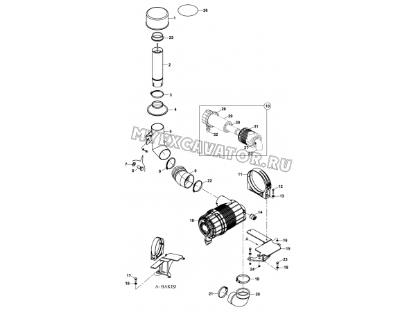 Воздушный фильтр/AIR FILTER AND MOUNTINGS (S/N: A19001-) G2-2-1-OP Hidromek HMK 102 B